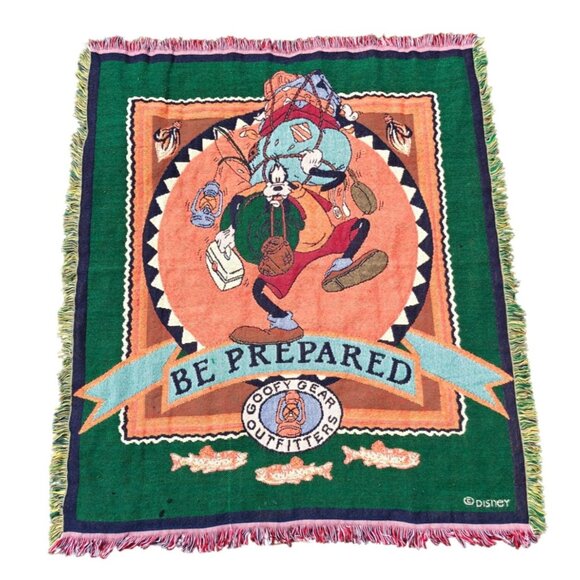 Vintage Disney Goofy Gear Outfitters Tapestry Throw Blanket Camping Fishing - Picture 1 of 9